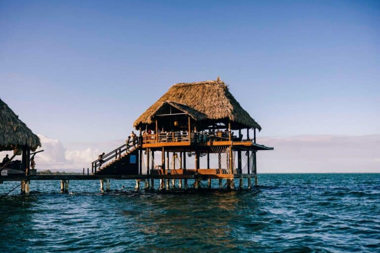The Big Dock Bar and Ceviche restaurant on the Caribbean waterfront at The Resort at Almond Beach, Hopkins Village, Stann Creek District, Southern Belize