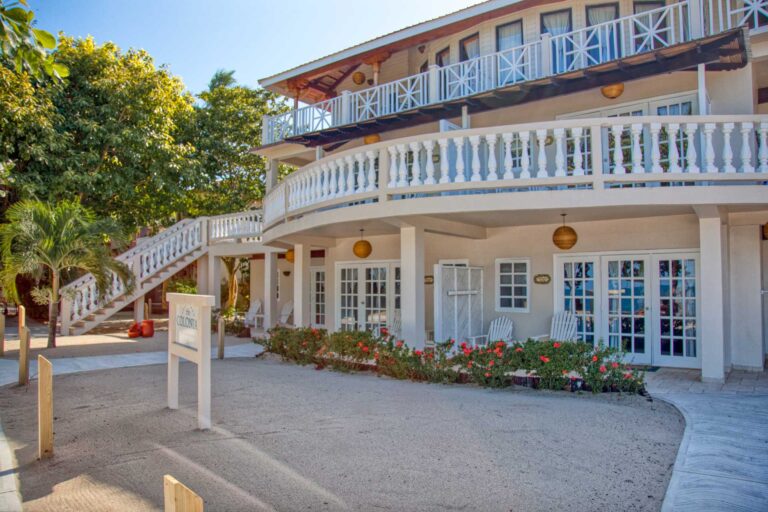 Exterior view of the historic Colonial Building at The Resort at Almond Beach, Hopkins Village, Stann Creek District, Southern Belize